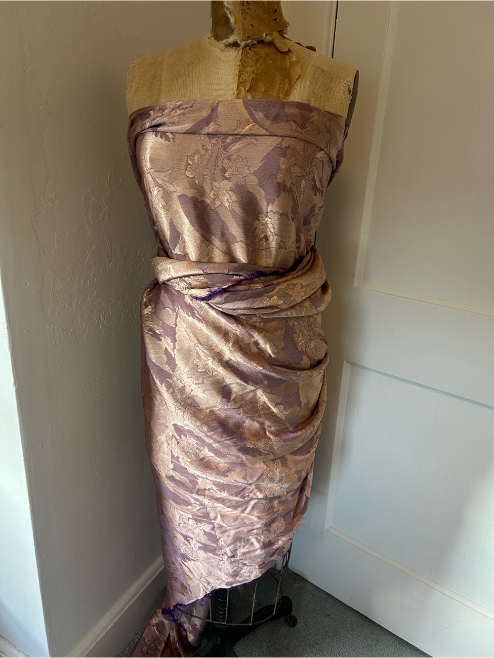 3 yards floral satin finished brocade yard goods.